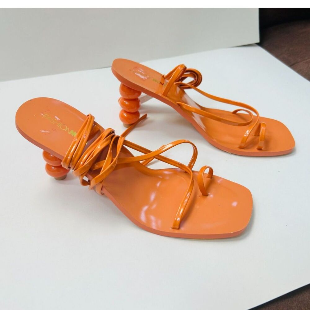 Fashion Nova Amaya Orange Sculpt Heel Strappy Sandals - Size 7